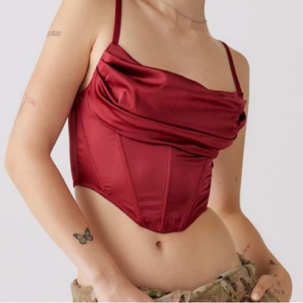 Red Lexi Satin Cowl Neck Corset Top